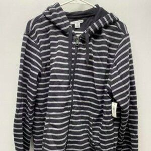 NEW Amazon Essentials Mens Full-Zip Hooded Fleece Sweatshirt Sz XL blue striped